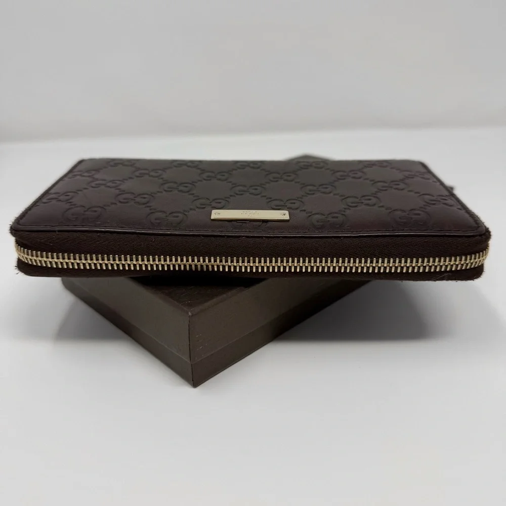 Gucci Dark Brown Guccissima Leather Zip Around Wallet with Box - Picture 6 of 12